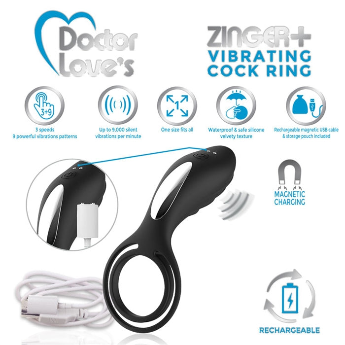 Zinger+ Cock Ring - Remote Rechargeable Black