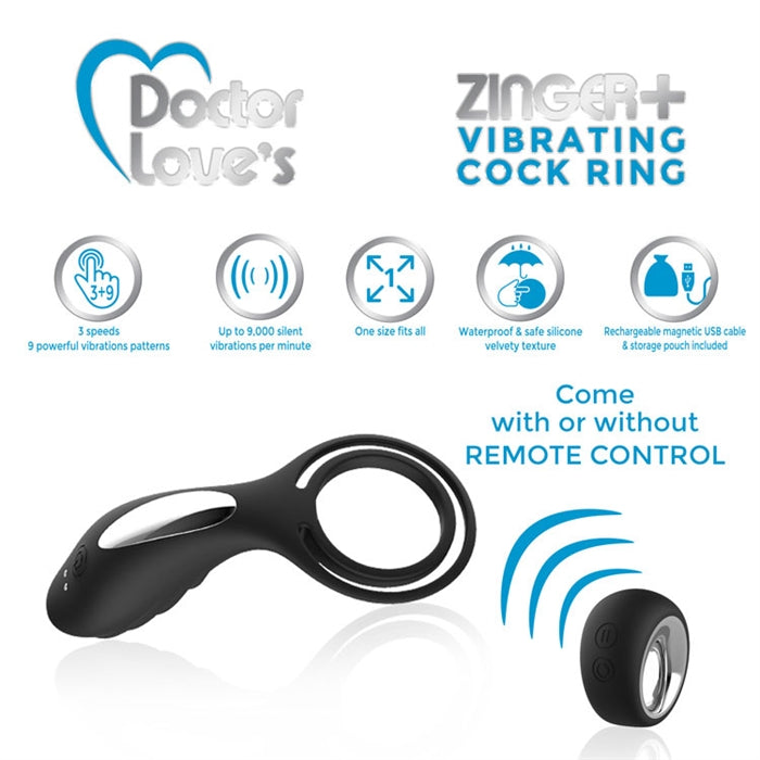 Zinger+ Cock Ring - Remote Rechargeable Black