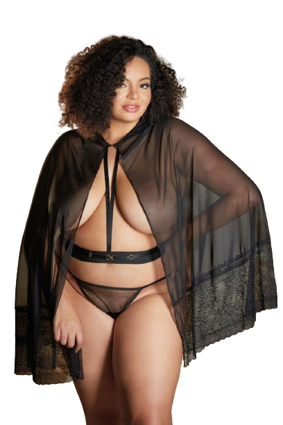 Lace and mesh cape with attached waist belt Plus Size