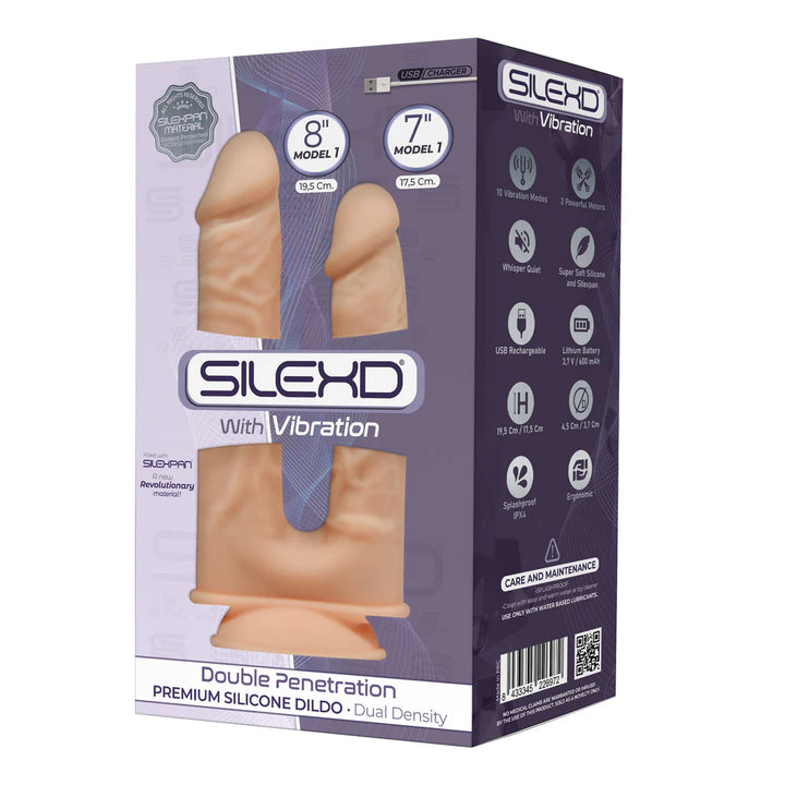 Silexd (Double Penetration 8" and 7") Model 1 With Vibration - Premium Silicone Dildo