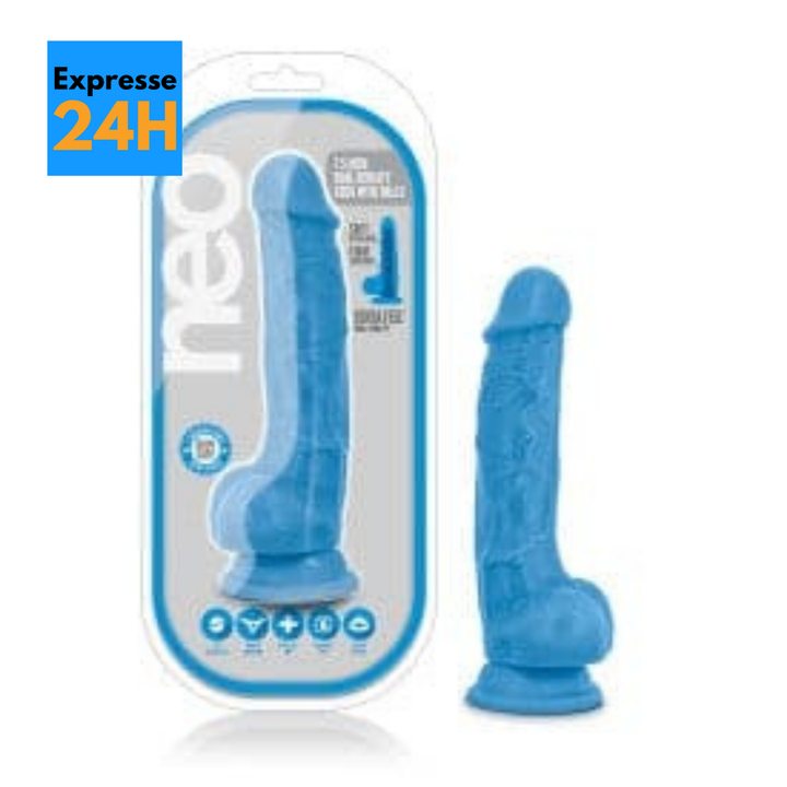 7.5 Inch Dual Density Dildo with Balls - Neon Blue