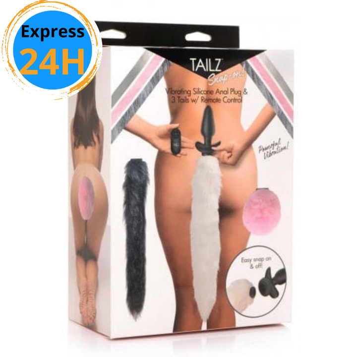 Tailz - Plug Anal Vibrant en Silicone à Fixation Rapide & 3 Queues avec Télécommande