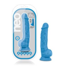Blush - Neo - Gode Dual Density de 7,5 pouces avec testicules - Bleu Néon