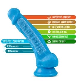 Blush - Neo - Gode Dual Density de 7,5 pouces avec testicules - Bleu Néon