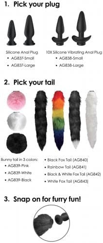 Tailz - Quick Release Silicone Anal Plug &amp; 3 Interchangeable Tails