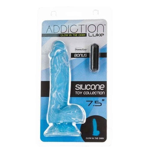 Addiction Luke 7.5" Luminescent Dildo with Blue Testicles 