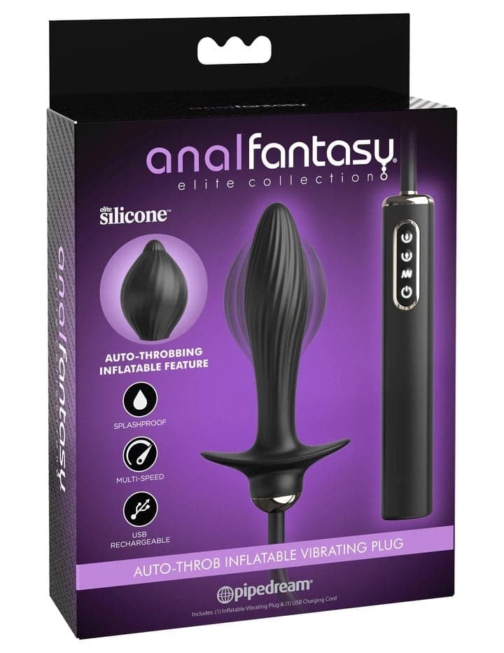 The Auto-Throb Inflatable Vibrating Plug from the Anal Fantasy® Elite collection - Black 